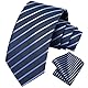 HISDERN Gestreifte Krawatte Blau Für Herren Taschentuch Klassische Formell Hochzeit Krawatten & Einstecktuch Set Für Business Work Club