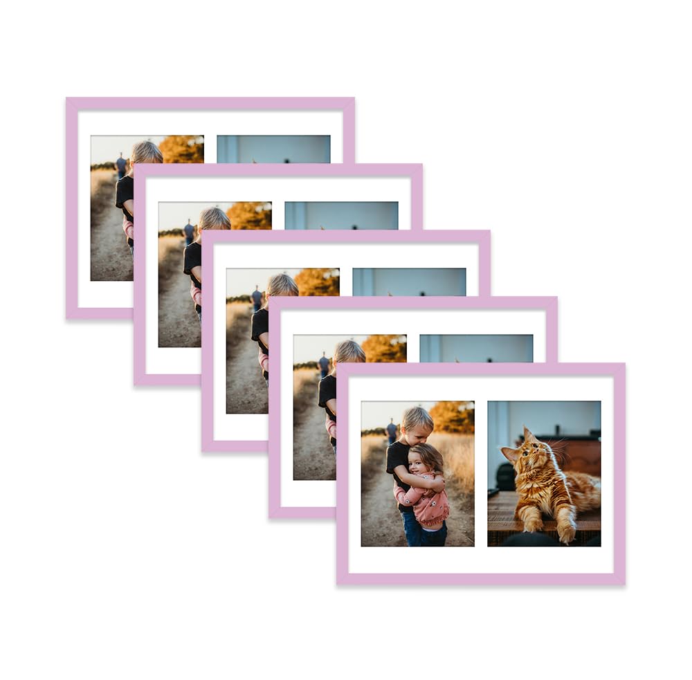 Lilac Multi Photo Frame - Holds 2 x 9x7 Pictures, Family Collage Picture Frame for Wall Display, 16x12 Frame size, Set of 5