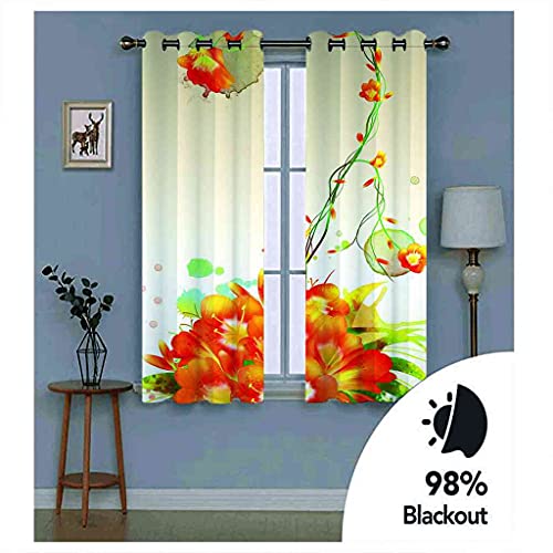 Rideau Occultant Isolant Thermique contre la Chaleur | Grand Format Fleurs Oranges