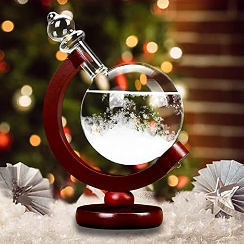 Christmas Gifts Storm Glass Creative Nordic Style Decorative Fashionable Wooden Base Bottle Home and Office Globe Decor for Shelf and Tables Holiday Decorations Cover