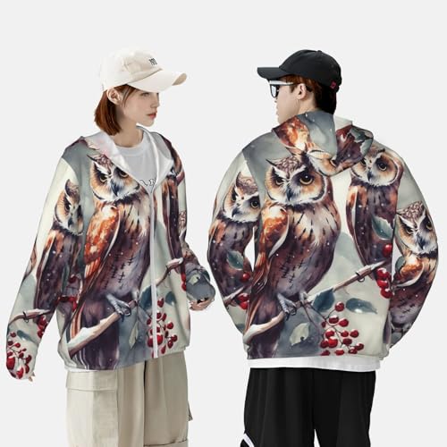 Men's UPF 50+ Sun Protection Hoodie Long Sleeve Fishing Shirts Quick Dry Two Hand Drawn Owls Sun Shirt Jacket4