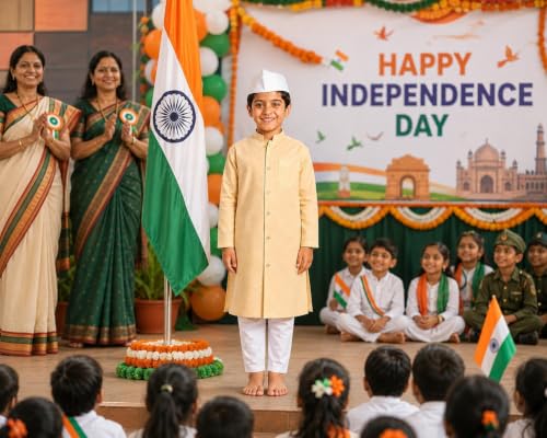 Image of Raj Costume Freedom Fighter Costume for Kids | Independence Day Fancy Dress | Patriotic School Function Dress | Boys & Girls