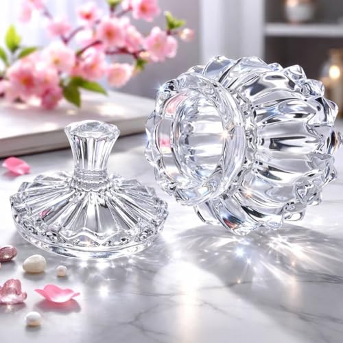 Image of Dimitra Transparent premium Glass Candy Dish with Lid, Crystal Candy Jar, Cookie Jar, Flower Decorative Candy Bowl, Jewelry Dish, Covered Candy Jars for Buffet, Kitchen, Home, Office Desk