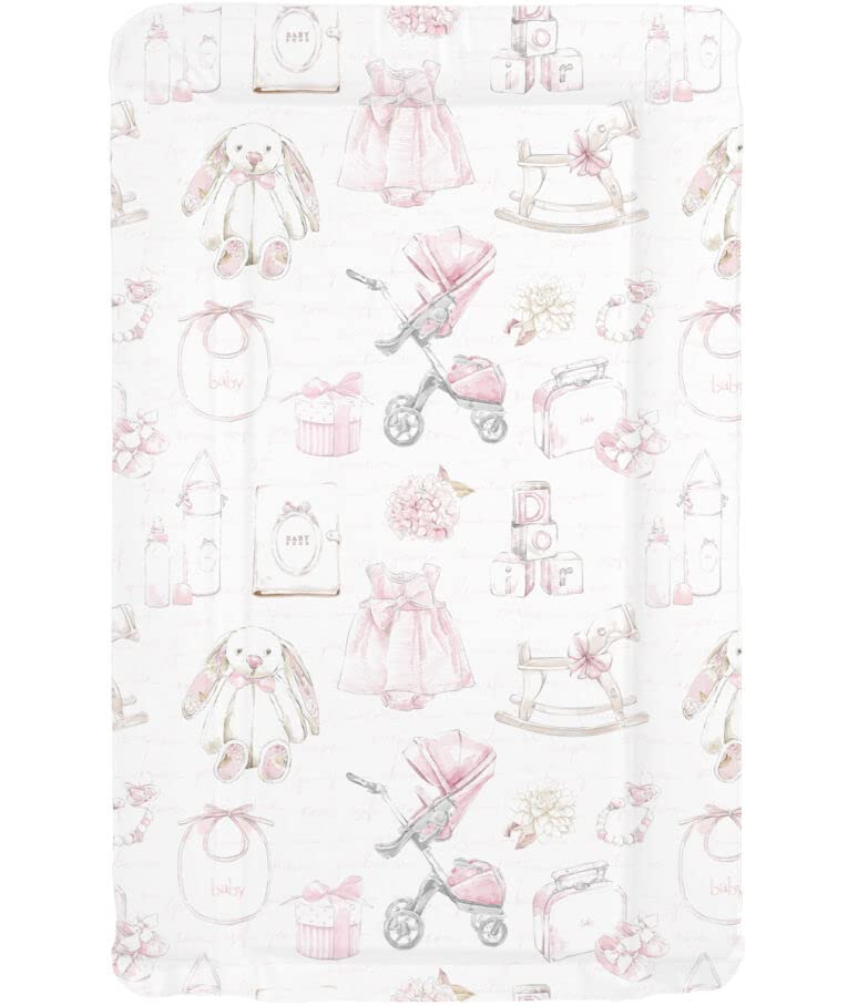 Baby Nursery Waterproof Soft Padded Changing Mat Raised Soft Edges Easy Wipe Clean Nappy Change Pad Cute Lovely Animal Design for Girl Boy (Vintage Pink) — image 1