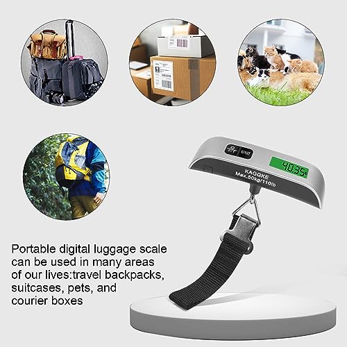 2 Pcs - silver Travel Digital Luggage Scale - Portable Baggage Scale - Suitcase Weight Scale - Ideal for Travel Scale Luggage Weight - 110LB/50KG, Includes Battery - Temperature Display Hanging Scales3