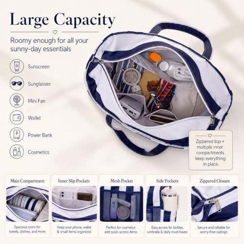 Image of LEDAOU Beach Bag Waterproof Sandproof Women Beach Tote Pool Bag with Zipper for Swim Gym Grocery Travel with Wet Pocket | Sandproof