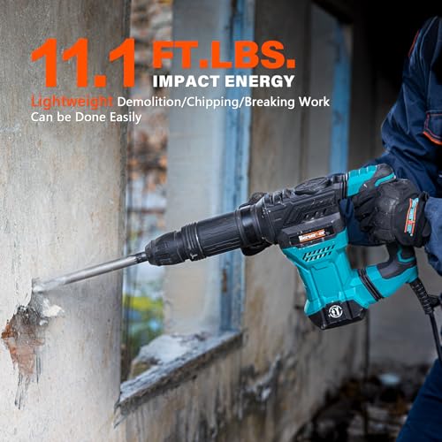 Berserker 1300W 12-Pound SDS-Max Demolition Jack Hammer, 1-9/16" 11-Amp Small Corded Electric Demo Chipping Hammer for Floor Tile Removal, Concrete Breaker with Carrying Case & 3 Chisels - Image 5