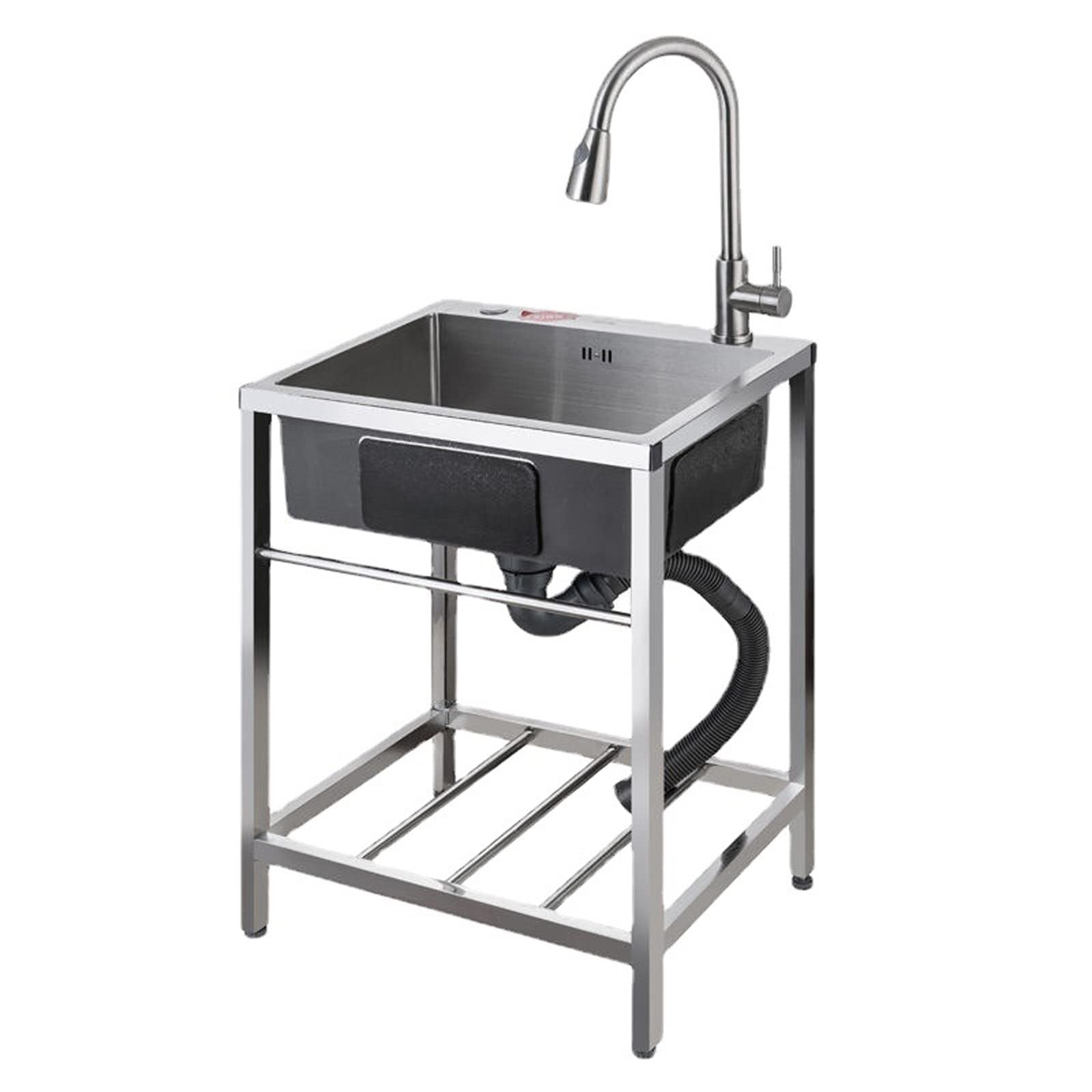 TAXXII Single bowl stainless steel commercial kitchen sink, portable outdoor freestanding utility sink with faucet, drain, draining rack, suitable for garage, restaurant, kitchen, laundry
