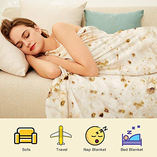 LetsFunny Burrito Tortilla Wrap Blanket, Burrito Wrap Novelty Blanket Tortilla Blankets for Adults/Kids, Giant Round Beach Towel/Throw Blanket/Picnic Blanket