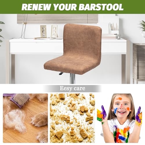 Image of FUANGUI Bar Stool Covers Set of 4, Faux Leather Looking Stretch Bar Stool Chair Cover Slipcovers, Counter Stool Bar Chair Covers for Kitchen Pub Dining Room Retro Style Home Deco- Light Brown