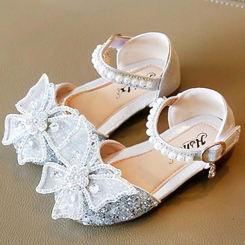 Girls Ballet Flats Wedding Shoes with Glitter Pearl Ankle Strap, Flower Girl Party Dress Shoes for Toddler Little Kids2