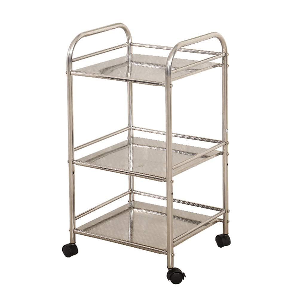 Carrito con 3 estantes con Ruedas, carretillas de Mano de Almacenamiento con Carro para Equipos rodantes de Acero Inoxidable, para Almacenamiento/2 Niveles/S (40 * 35 * 75 cm), 2 Niveles, S