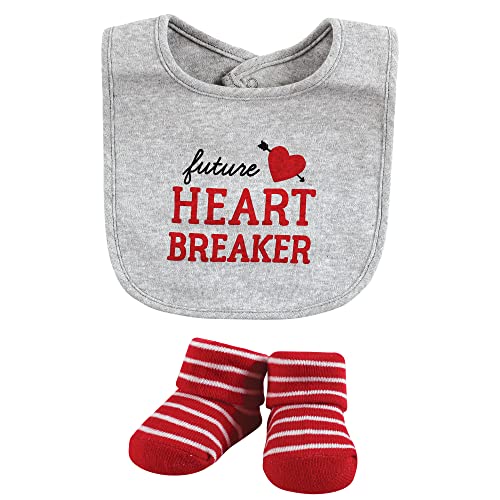 Image of Hudson Baby Unisex Baby Cotton Bib and Sock Set, Valentine Heartbreaker, One Size