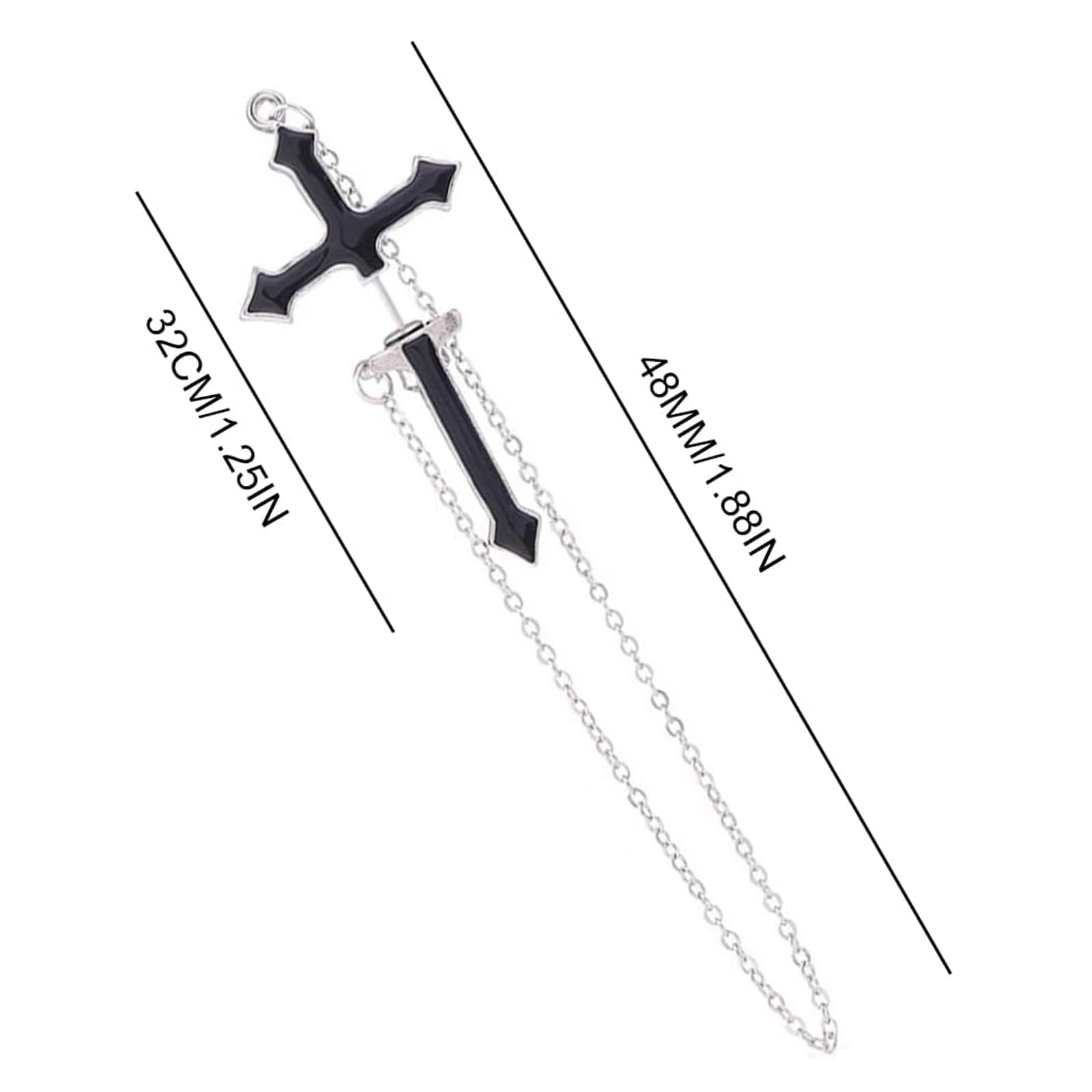 2 Piezas Punk Style Cross Stud Pendientes Moda Negro Escalador Cadena Colgante Colgante, Cadena Espada Vaina Pendientes de Hombres Muchachos Niños