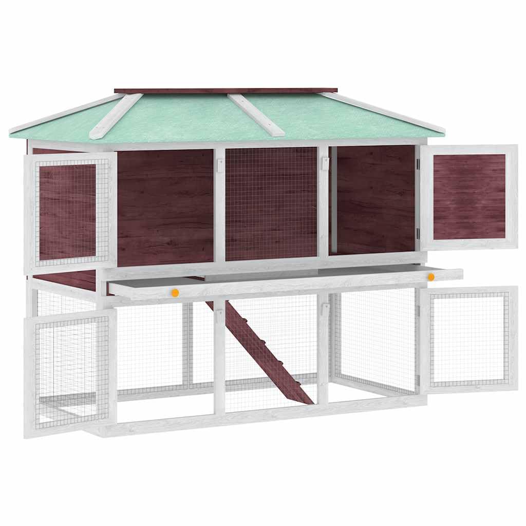 Kaninchenstall 2 Etagen Holz Hasenstall Kleintierstall für draußen mit Rampe und ausziehbarer Wanne Kleintierkäfig für Zwergkaninchen Braun Weiß 130x68x105 cm