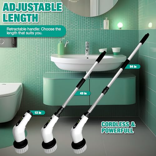 Image of Electric Spin Scrubber - 25W Dual Speed Cordless Cleaning Brush with 8 Replaceable Brush for Cleaning Bathroom, Tub, Tile, Floor, Kitchen, Window, Car