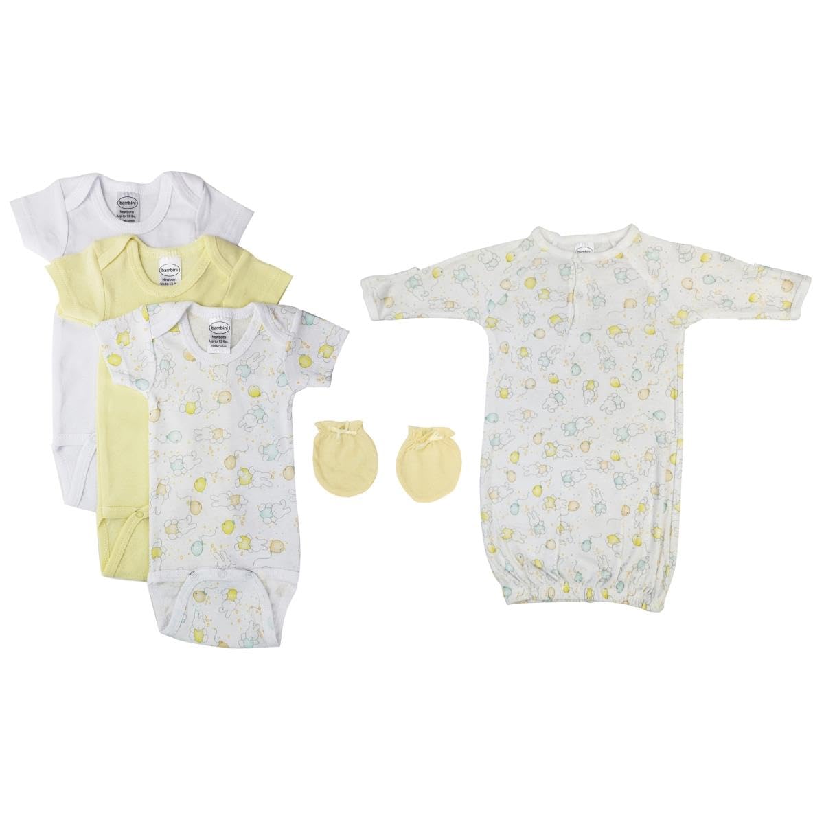 Bambini NC-0442NB Unisex Baby 5 Piece Layette Sets White & Yellow - Newborn