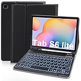 Samsung Galaxy Tab S6 Lite Tastatur Hülle - Schutzhülle mit Pencil Halter Wireless Beleuchtete Tastatur (Deutsches QWERTZ) für Samsung Tab S6 Lite 10,4 2022(P613/P619) 2020(P610/P615), Schwarz