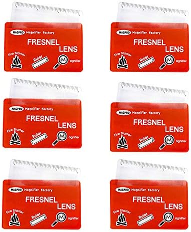 MagDepo 6 Pack Credit Card Size Magnifier Ruler Fresnel Lens Fire Starter Compact Plastic Magnifying Lens Wallet Pocket Magnifier for Reading Small Print, Maps, and Books -Red