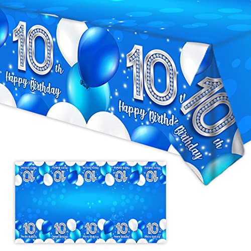 10th Birthday Tablecloth Blue Table Cover Cheer to 10 Years Birth...