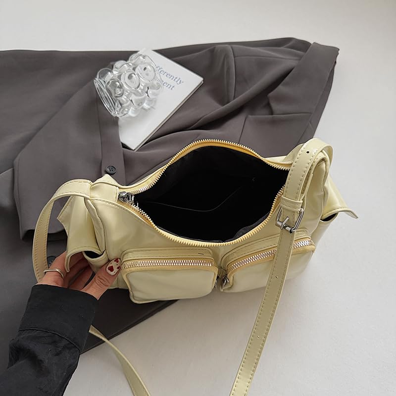 Women Leather Shoulder Bag, Multi-Pocket Hobo Bag for Work, Casual Crossbody Purse, Trendy Tote Handbag with Top Handle for E4