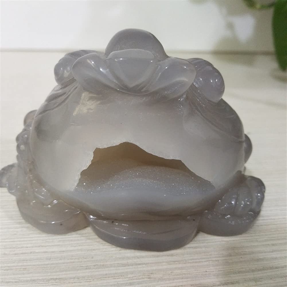 TbkolyHealing Mineral Stone Cute Natural Crystal Agate geode Toad Statue cave Quartz vug Crystal Cluster Home Decor Chakra Balance Gemstone Decoration (Color : A4 420g)