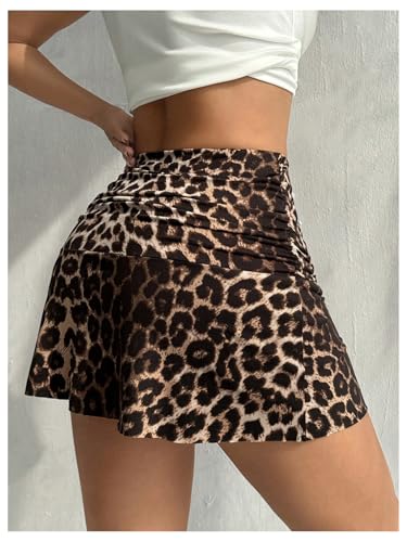 WDIRARA Women's Leopard Print A Line Mini Skirt Low Waisted Ruched Y2K Going Out Short Skirts2