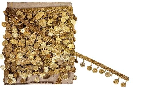 Lacesnmore Golden latkan lace for Blouse Coin/Ginni Hanging latkan Lace, Coin Fringe Dupatta jhalar (3meter) 1