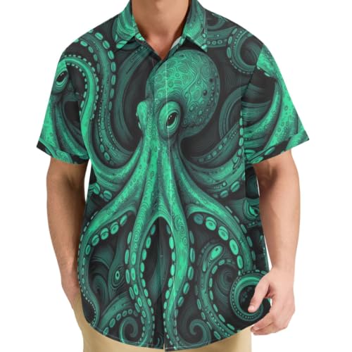 Chemise style hawaïen décontracté motif tentacules de mer vert S