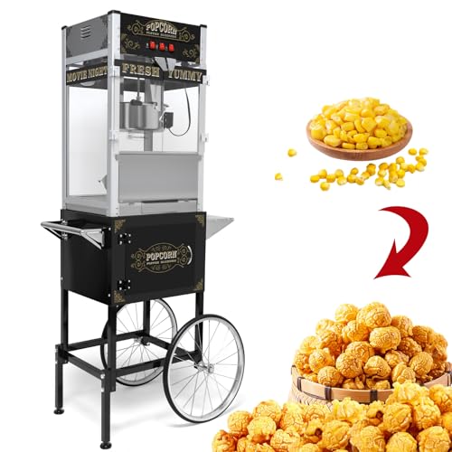 Image of Montary 20 Oz Commercial Popcorn Machine with Cart,1450W Vintage Style Popcorn maker Equipped with Popcorn Scoops,Tools & Heated Deck for Home Movie House and Carnival,Black