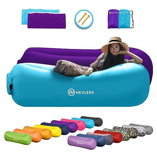 Nevlers Blue & Purple Inflatable Lounger 2 Pack | 210T Polyester Inflatable Chair | No-Pump Air...