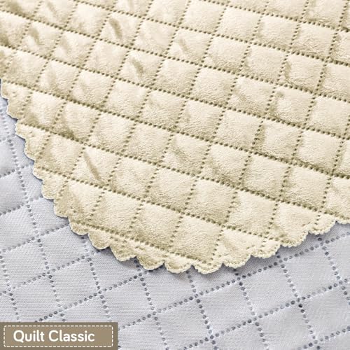 Image of HOKIPO Quilted Sofa Cover 1 Seater for Seat & Back, Washable Kids & Pet Friendly Sofa Cover, 'Quilt Classic' Beige (IN-925-BEIGE*2)
