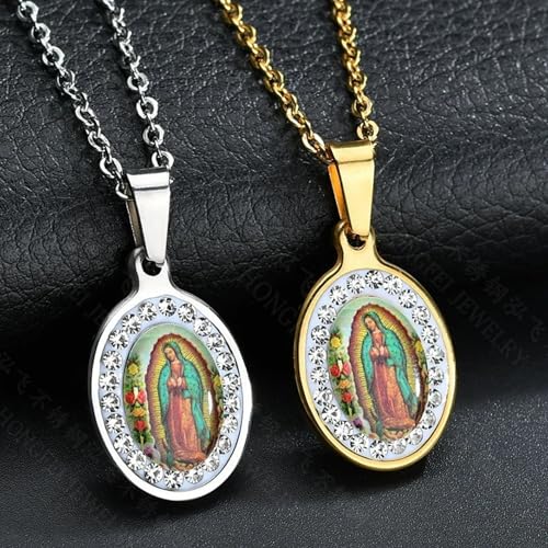 Close-up of the Virgin of Guadalupe pendant