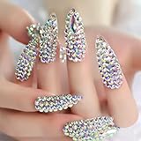 Coolnail Luxurious 3D Full Cover Holo Rhinestone 24pcs Jewelry Deco Fake Nails Super Extra Long Stiletto Press on False Nails Manicure Nail Art Tips Set for Wedding Party