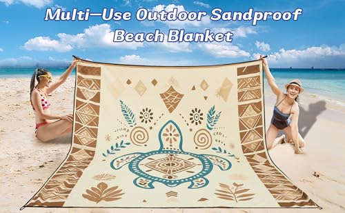 Image of WIWIGO Beach Blanket Waterproof Sandproof Beach Mat 79 inch X 83 inch /10'x9'for 2-8 Adults Quick Drying Outdoor Picnic Mat Beach Accessories for Travel, Camping, Hiking