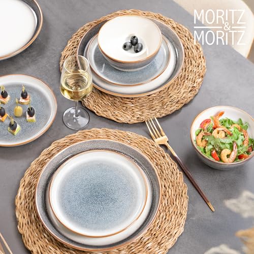 Moritz & Moritz TARENTO 24-tlg. Geschirrset 6 Personen Grau - Elegantes Teller Set aus hochwertigem Steinzeug - Geschirr Set aus 6x Dinnerteller, 6x Dessertteller, 6x Suppenteller und 6x Tassen