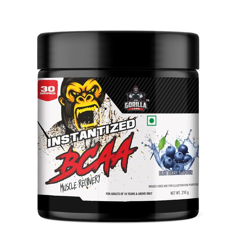 Gorilla BCAA Powder | Blueberry Flavored Workout And Hydration Drink Mix | Branched Chain Amino Acids Leucine Isoleucine Valine Blend | Mixable Fitness Nutrition Powder | 210 Gm-image-4