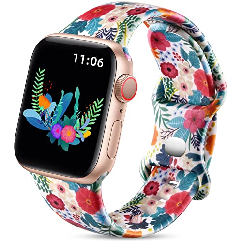 Compatibilità: Upeak il cinturino band floreale double face è compatibile con Apple Watch 38mm/40mm/41mm/42mm/44mm/45mm/49mm adatto per iWatch Series Ultra/11/10/9/8/7/6/SE/5/4/3/2/1, con Apple Watch SE (Nota: L'orologio non è incluso.)38mm/40mm/41mm-S/M si adatta a 5,1