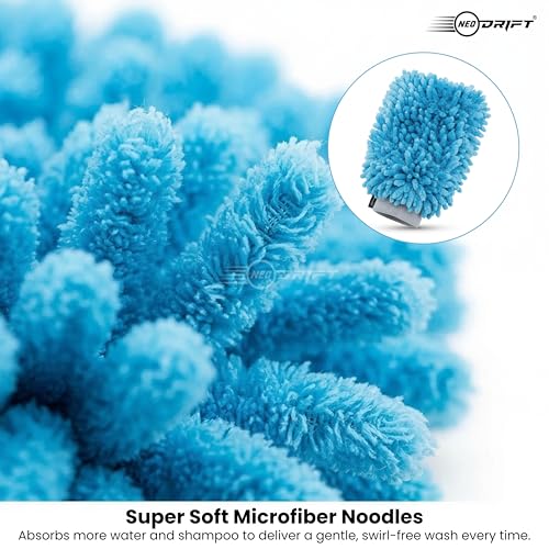 Image of Neodrift 'ShineMitts' 1800 GSM Microfiber Car Wash Mitt - Set of 1 | Double-Sided Chenille Cleaning Gloves | Super Absorbent Scratch-Free Car Mitt | Lint-Free Gloves for Interior & Exterior Cleaning