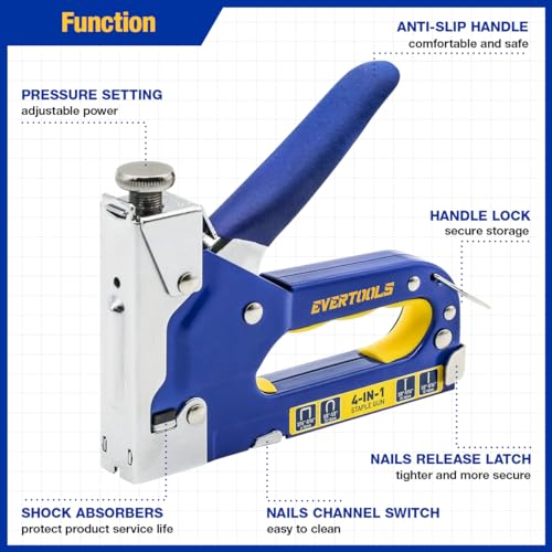 EVERTOOLS Pistola de grampos 4 em 1 resistente, 6000 peças de pregador manual de grampeadores, pisto