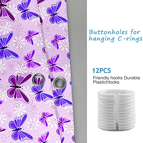 Rideau de douche 165x180cm polyester violet rose avec crochets KnSam - 4