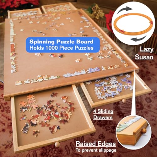Bits And Pieces 42790-CS 1000 Piece Puzzle Board With Drawers - Original Standard Wooden Puzzle Plateau - Tabletop Deluxe Jigsaw Puzzle Organizer And Puzzle Storage System thumb #1