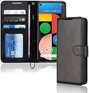 TECHGEAR Pixel 4a 5G Leather Wallet Case, Flip Protective Case Cover with Wallet Card Holder, Stand and Wrist Strap - Black PU Leather with Magnetic Closure For Google Pixel 4a 5G (Not Pixel 4a)