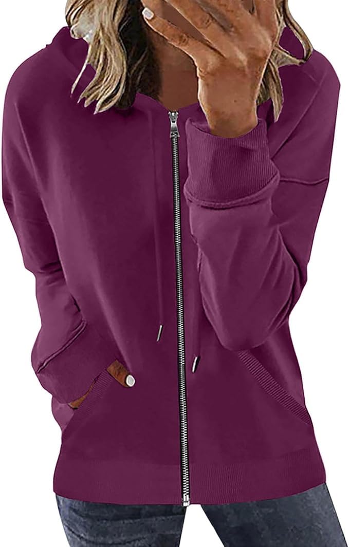 Womens Long Sleeve Open Front Zip Up Hoodies Drawstring Cardigan Hooded Sweatshirt Fashion Sweaters with Pockets