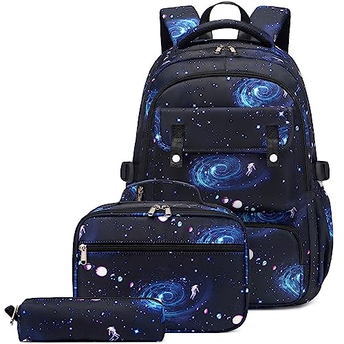 Createy Boys Backpack, Galaxy Backpack for Boys Kids School Bags Elementary Bookbags Primary School Backpack with Lunch Box and Pencil Case