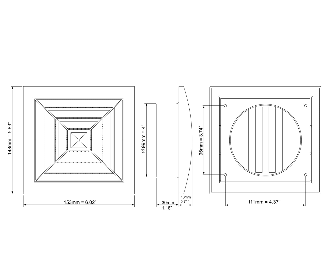 Grille D'aération Anthracite 150 X 150 Mm Avec Curseur Et Protection Contre Les Insectes