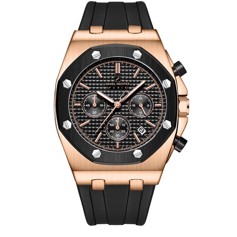 Image of Daniel Hechter Paris Tuileries Collection Multifunctional Watch for Men with Textured Octagone Dial and Silicon Strap-DHM1005