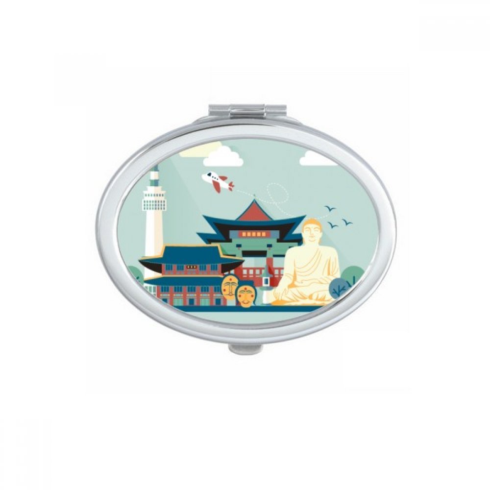 Miroir compact portable et mignon avec illustration Corée Voyage pour retouche maquillage