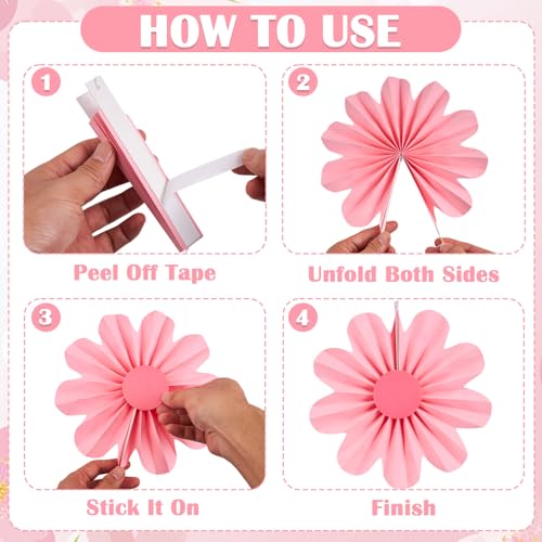 Image of SUNBEAUTY Paper Flowers Decorations Pink Daisy Paper Flowers Decorations for Wall Hanging Paper Fans Decoration Floral Backdrop Decor for Birthday Wedding Baby Shower Classroom Decoration Set of 9