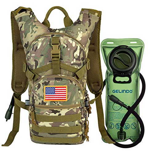 Gelindo Military Tactical Hydration Backpack with 2L Water Bladder Light Weight, MOLLE Tactical Assault Pack for Hiking Biking Running Walking Climbing Outdoor Travel(CP-Tan)
